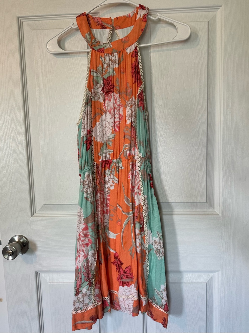 Floral Halter Backless Sundress in Orange and Mint